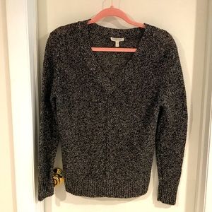 Eileen Fisher V-neck linen sweater marbled gray and black Size PL